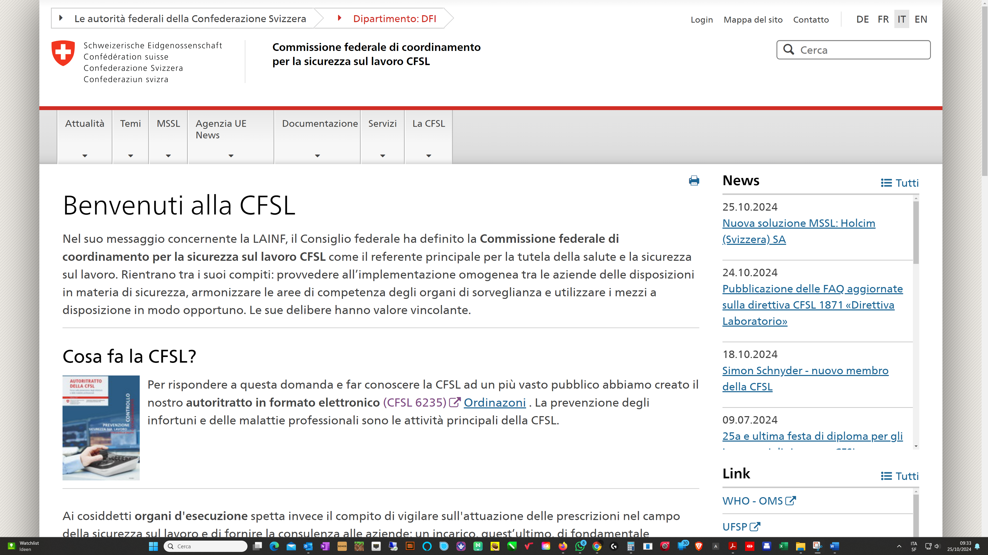 Sito della Commissione Federale di Coordinamento per la Sicurezza sul Lavoro (CFSL)